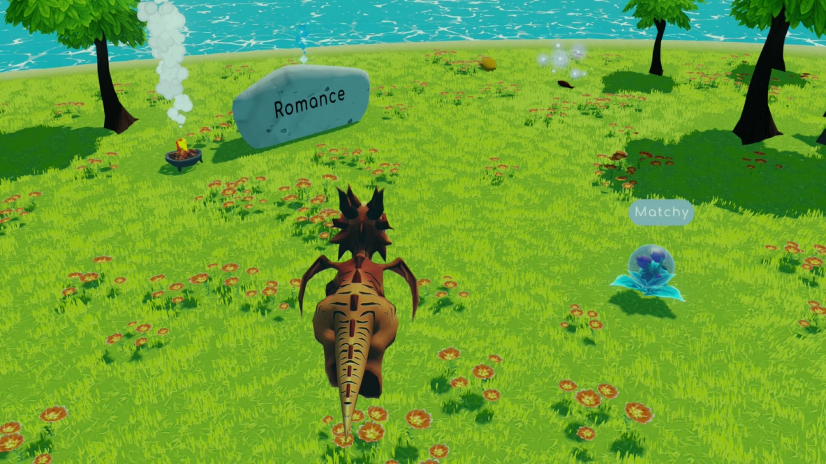 Dragon flying over romance island