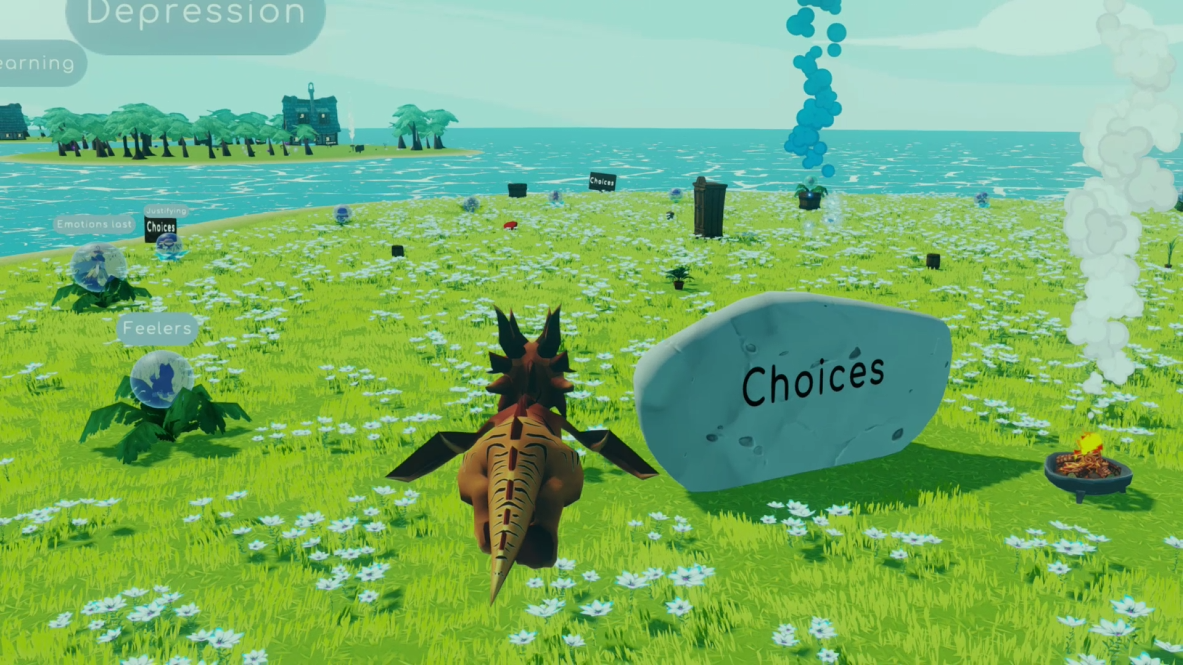 Dragon flying over choices island